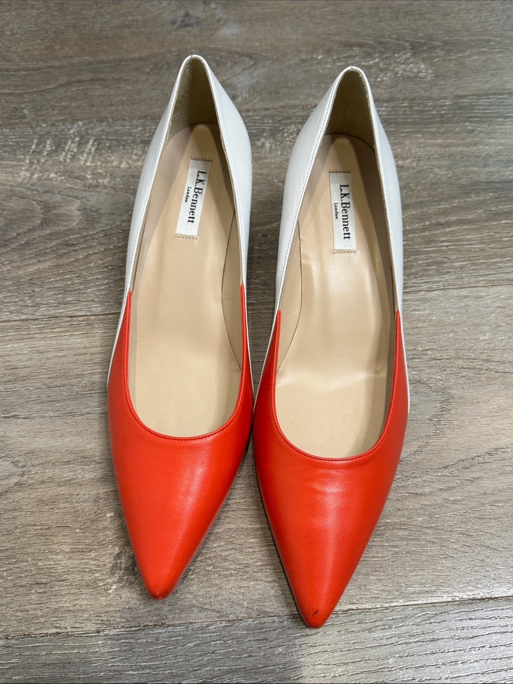 LK Bennett Aimee Red and White Pointed Leather Flats